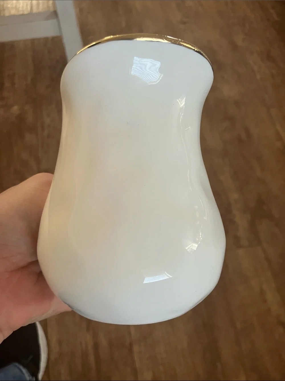 White Ceramic Creamer Pitcher with Gold Accent Handle